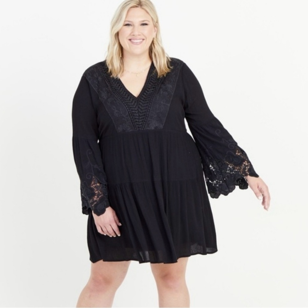 Arula Dress Mini Babydoll Black Crochet Long Sleeve Whimsy Goth Size Large/XL